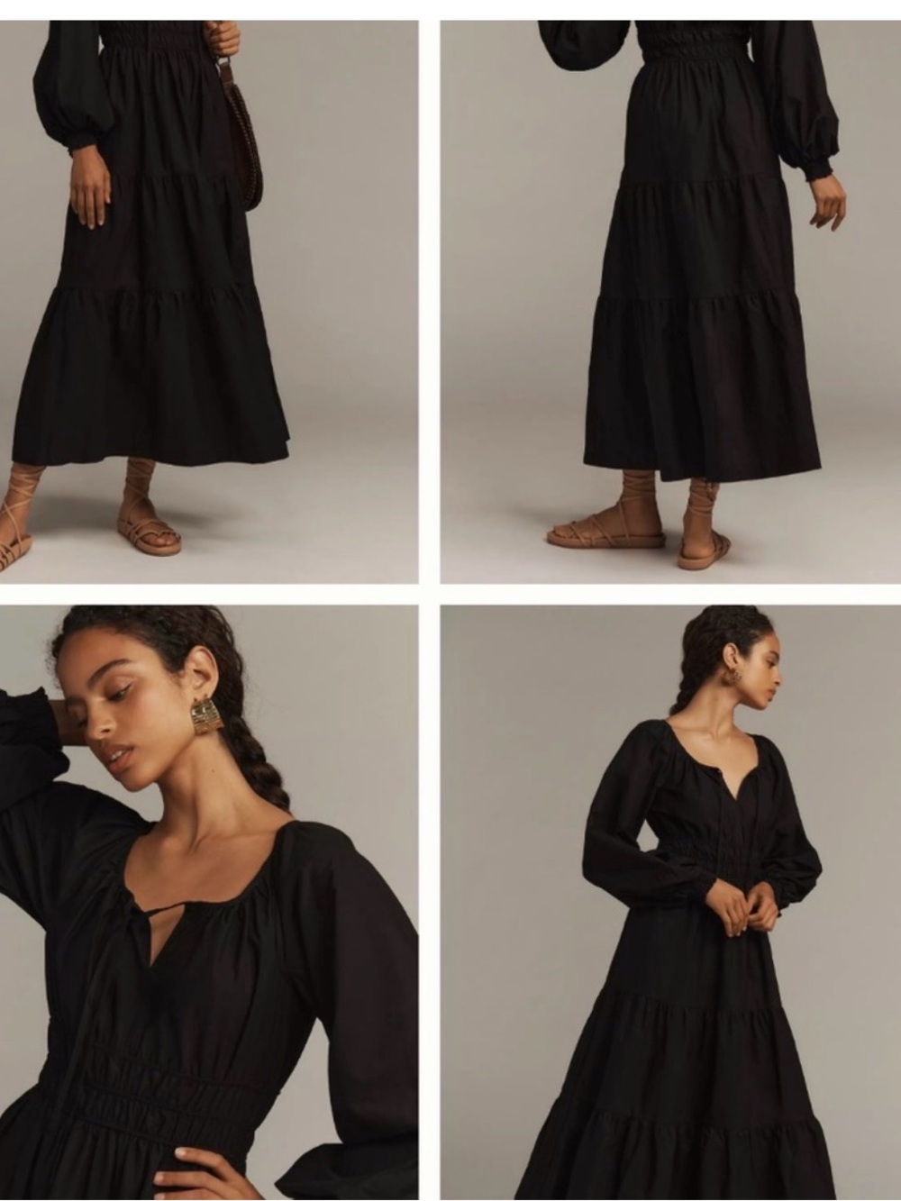 NEW: Anthropologie the Somerset : Black Puff Sleeve Tiered Maxi Dress